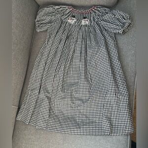 Handmade Black and White Check Smocked Snowman Dress-3T-4T
